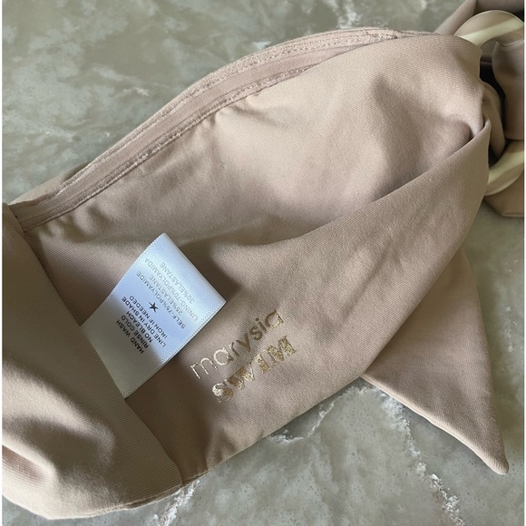 NWT caramel beige MARYSIA bikini bandeau string tie 2 piece halter XS light tan - Picture 7 of 13